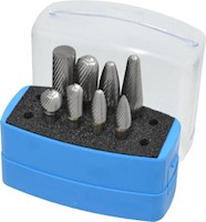 Made In USA 8 Piece 1/4 Inch (in) Shank Burr Solid Carbide Tap, Die, and Drill Set (00479501)