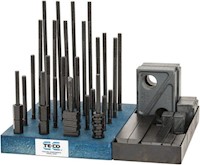 TE-CO® 3/8 Inch (in) Table T-Slot and 5/16-18 Stud Size 50 Piece Fixturing Step Block and Clamp Set