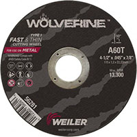 Weiler Abrasives 7/8 Inch (in) Hole Size 13300 Revolutions per Minute (rpm) Maximum Speed Aluminum Oxide Cut-Off Wheel (7991672)