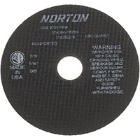 Norton® 7 x 1/16 and 1-1/4 Inch (in) 8730 Revolutions per Minute (rpm) Maximum Speed Aluminum Oxide Cut-Off Wheel (8931891)