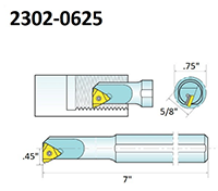 Precise Internal Indexable Threading Tool Holder with 5/8 Inch (in) Shank Height (2302-0625) - 2