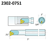 Precise Internal Indexable Threading Tool Holder with 3/4 Inch (in) Shank Height (2302-0751) - 2