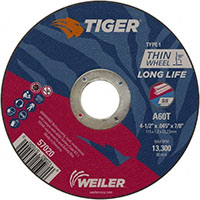 Weiler Abrasives 7/8 Inch (in) Hole Size 13300 Revolutions per Minute (rpm) Maximum Speed Aluminum Oxide Cut-Off Wheel (52027802)