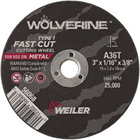 Weiler Abrasives 3/8 Inch (in) Hole Size 15500 Revolutions per Minute (rpm) Maximum Speed Aluminum Oxide Cut-Off Wheel (52027851)