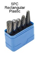 Grobet USA 5 Piece Burr 1/4 Inch (in) Shank Double (DBL) Cut Rectangular Plastic Tap, Die, and Drill Set