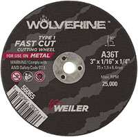 Weiler Abrasives 1/4 Inch (in) Hole Size 25000 Revolutions per Minute (rpm) Maximum Speed Aluminum Oxide Cut-Off Wheel (61956587)