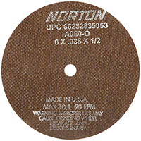 Norton® 1/2 Inch (in) Hole Size 7640 Revolutions per Minute (rpm) Maximum Speed Aluminum Oxide Cut-Off Wheel (63720635)