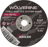 Weiler Abrasives 1/4 Inch (in) Hole Size 30000 Revolutions per Minute (rpm) Maximum Speed Aluminum Oxide Cut-Off Wheel (66270703)