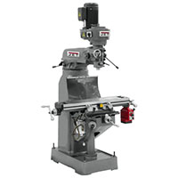 JET 9 x 42 Inch (in) Step Pulley Vertical Milling Machine with 2-Axis Newall DP500 DRO X and Y-Axis Power feeds (692189)