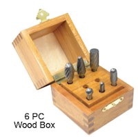 Grobet USA 6 Piece Burr 1/4 Inch (in) Shank Double (DBL) Cut Wood Box Tap, Die, and Drill Set