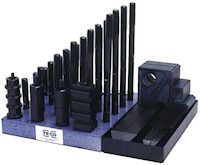 Clamping Kit with 1 Inch (in) Thick Step Blocks in Metal Rack